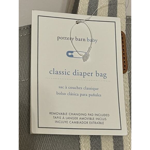 NWT Pottery Barn Classic Diaper Bag Tote Canvas Leather Embroidered “T” Monogram - Picture 11 of 16